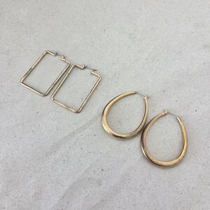 Gold Brass Earring Set Square Dew Drop Dangle Chic Minimalist Clean Girl Formal